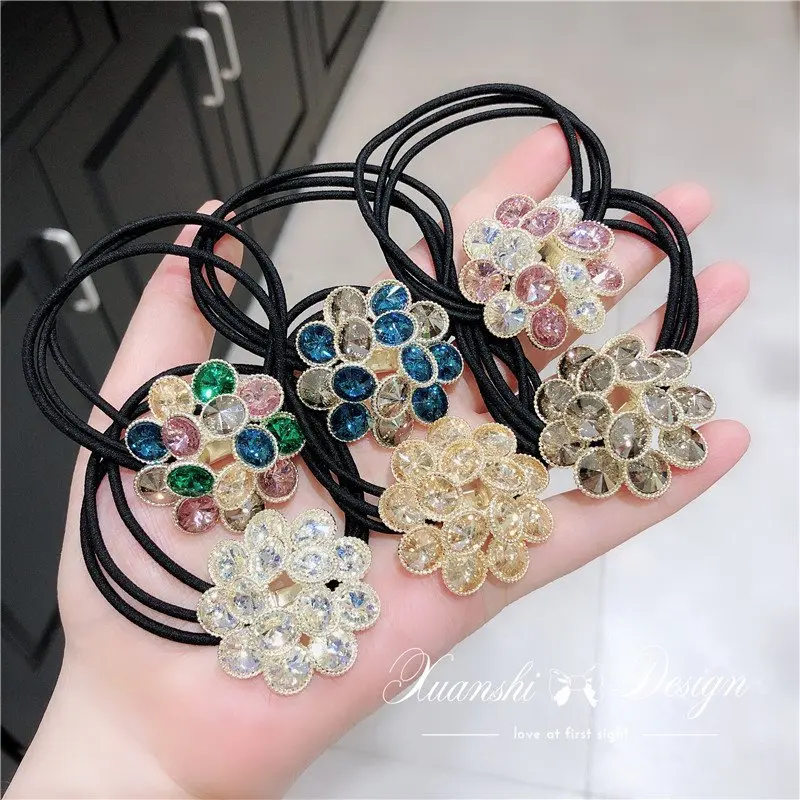 

Heavy Industry Crystal Head Rope Female Simple Temperament Hair Band Hair Rope Girl Ball Head Shiny Hair Accessories Rubber Band