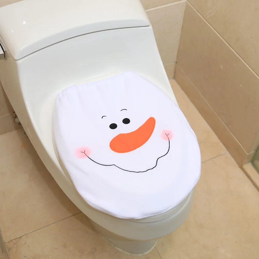 Christmas Snowman Toilet Seat Cover, Creative Flannel Toilet Seat Cover, Home Festive Decoration, Bathroom Accessories, 1PC