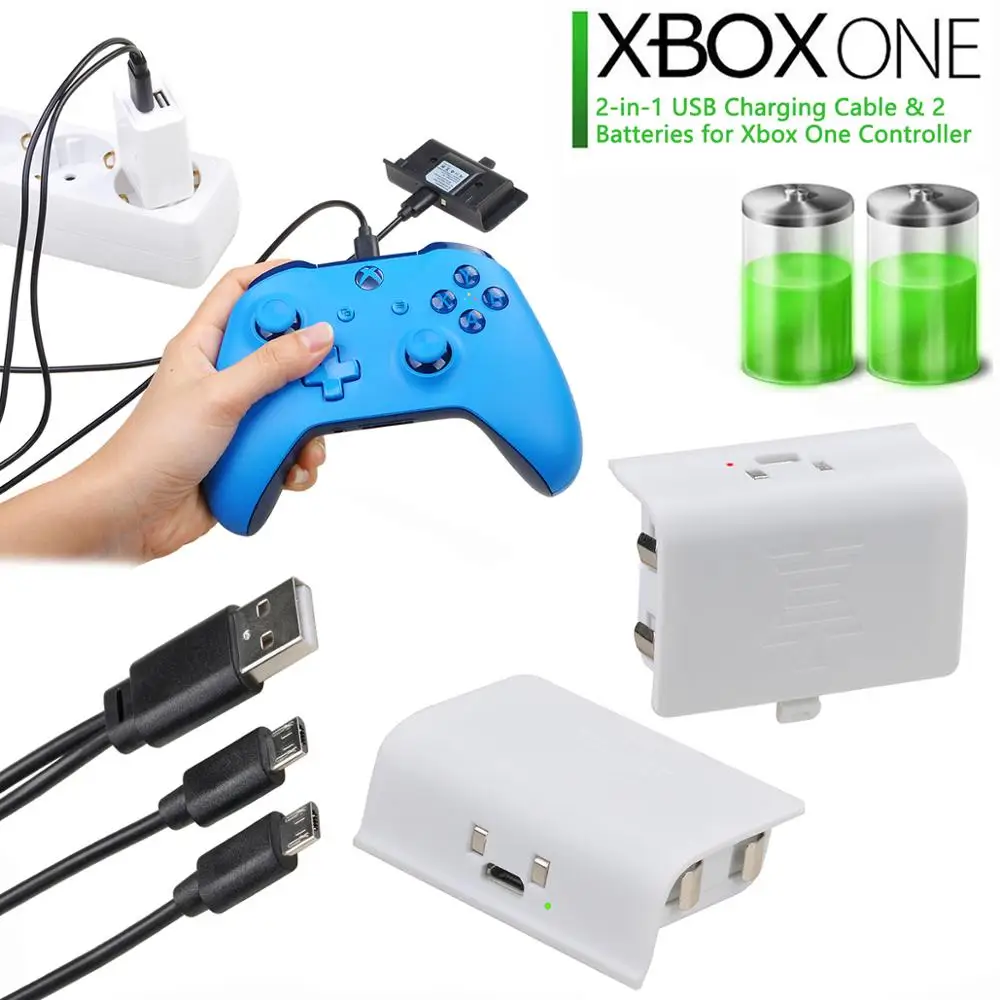 2Pack Ni-Mh Battery for Xbox One / Xbox One S/Xbox One X/Xbox One Elite Wireless Controller with 2-in-1 USB Charging Cable