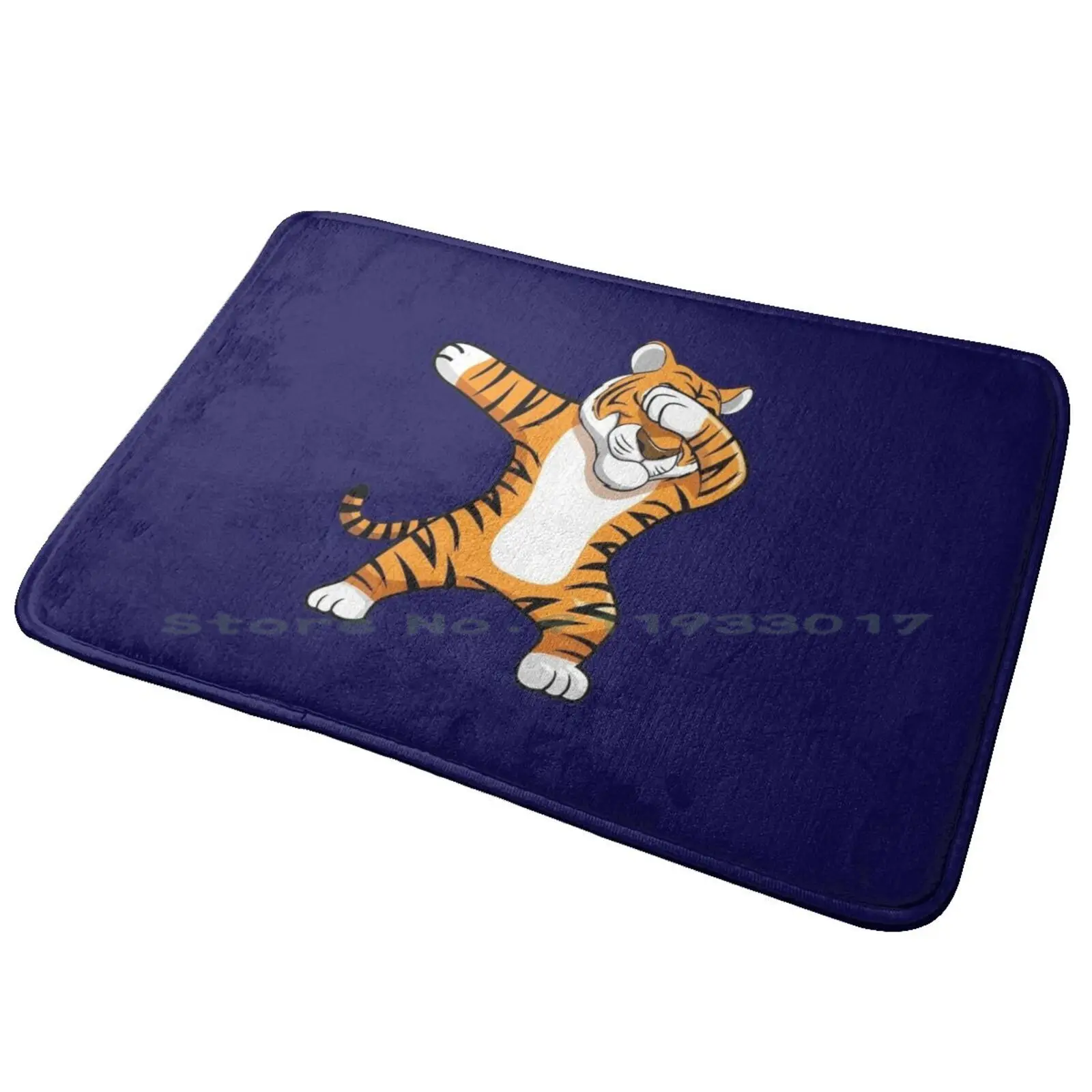 Bdaz Dabbing Tiger Football Mascot Entrance Door Mat Bath Mat Rug Mandala Lines Black Psychedelic Floral Details Fantasy