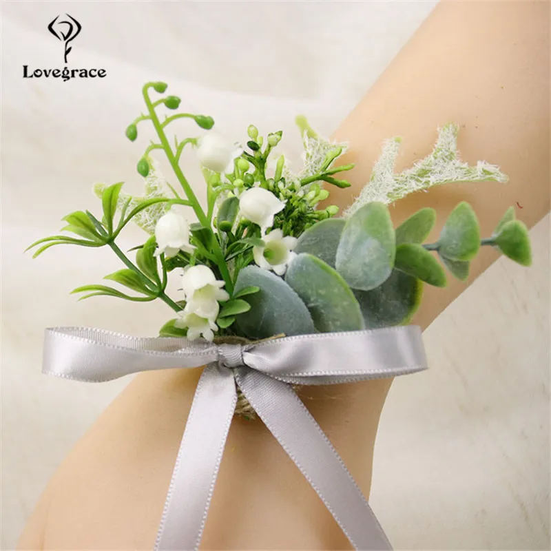 Lovegrace Wedding Boutonniere Lelie van de Vallei Bloem Bridal Pols Corsage Bruidegom Boutonniere Unieke Bos Stijl Meisje Armband