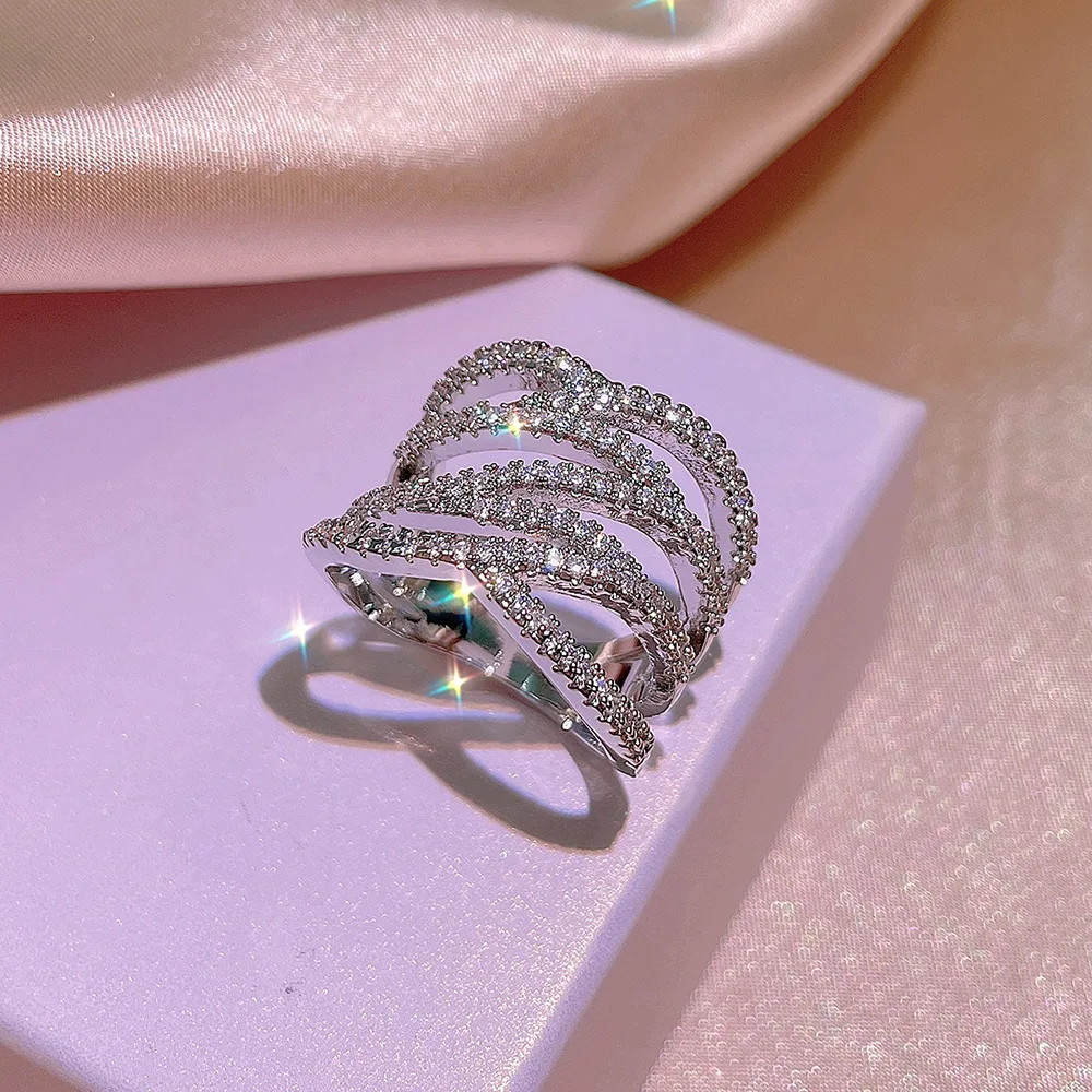 925 Sterling Silver High Quality Multi-Layer Diamond Ring Female Joint Korean Simple Personality Birthday Party Jewelry Ring