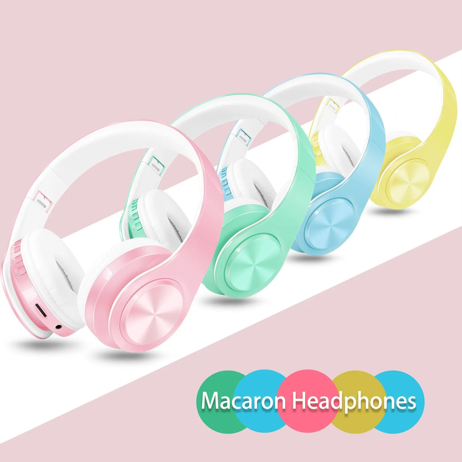 2023 Christmas New Year Gift Macaron Wireless Bluetooth Headphone Stereo Headband Headset Support FM MP3 Mic for Mobile Tablet