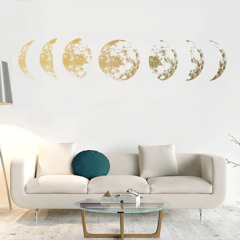 1PC Gold Moon phase 3D Wall Sticker Mural Art Decal for Bedroom Living Room Child Study Home Office Decor 115*21cm