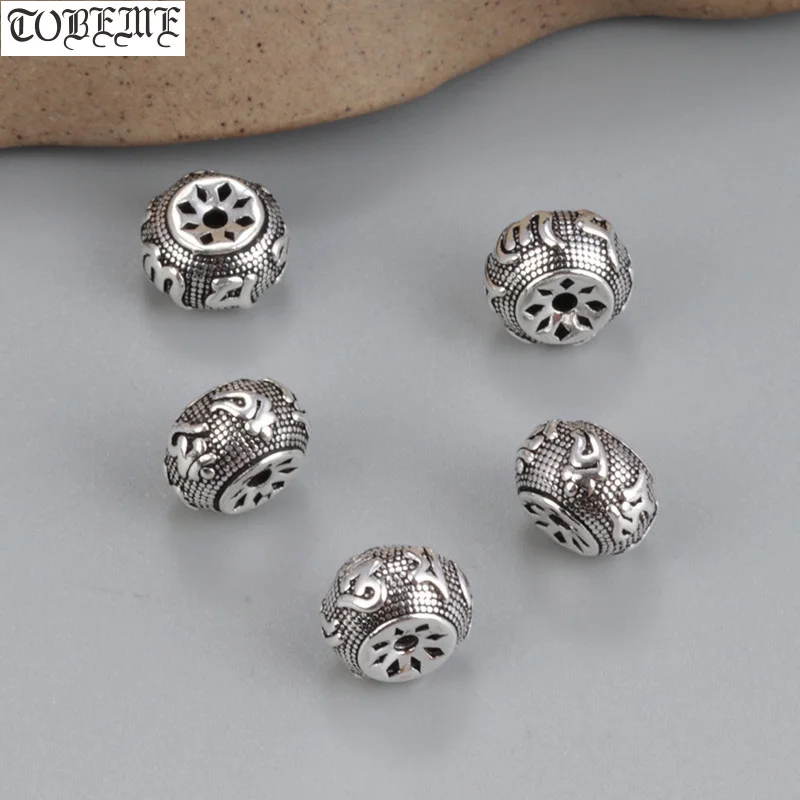 

100% 925 Silver Tibetan Six Words Beads DIY Buddhist OM Loose Bead Jewelry Accessories DIY Bracelet Findings