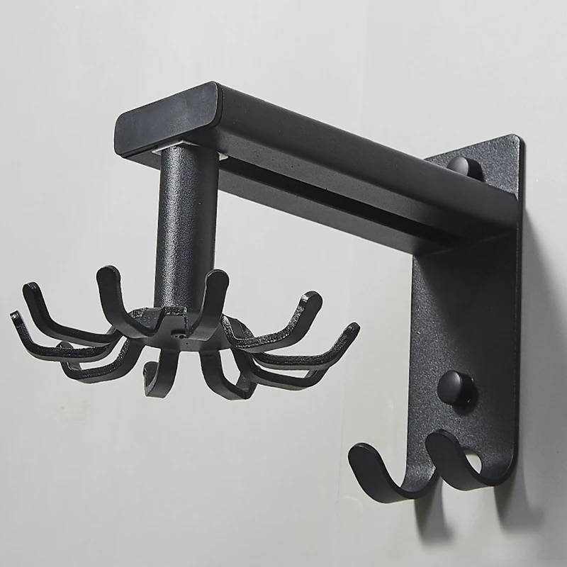 360 Degree Rotate Kitchen Utensil Holder Black Wall Movable Hook Handbag Shelf Home Hanger Organizer Aluminum Storage Rack