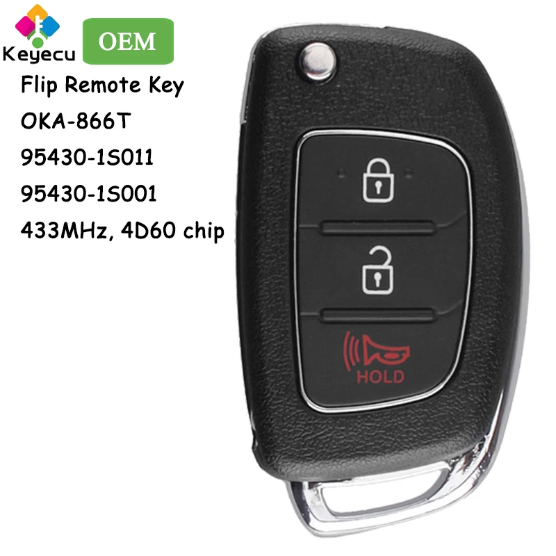 

KEYECU OEM Folding Flip Remote Car Key With 3 Buttons 433MHz 4D60 80Bit Chip for Hyundai Fob 95430-1S011 95430-1S001 OKA-866T