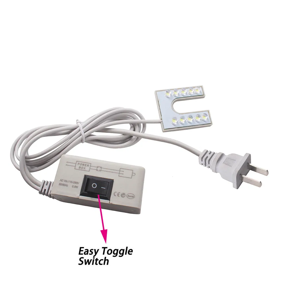 U Forma LED Máquina de Costura Luz, Base de Montagem Magnética, Trabalhando Gooseneck Lâmpada, UE, EUA Plug para Sofes, Drill Presses, bancadas