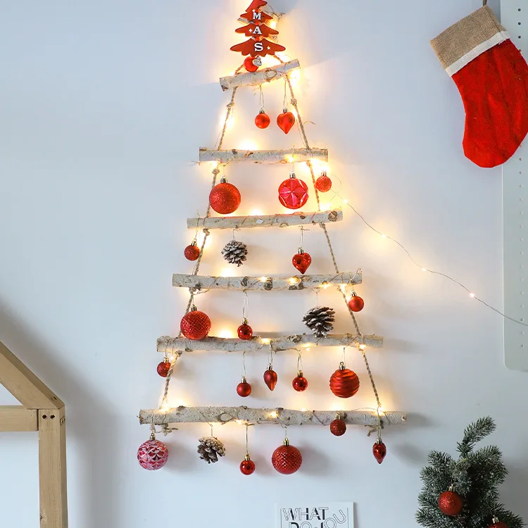 

Christmas decorations wooden lamp shop facade holiday dress atmosphere pendant room wooden ladder hanging lamp.