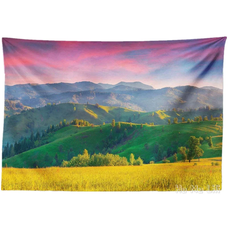 Landscape By Ho Me Lili Tapestry Summer Sunrise In The Mountains With Rolling Hills And Valleys Colorful Morning Scenery