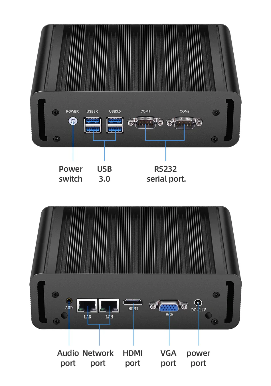 BEBEPC Mini PC industriale Fanless Intel Core i5 5200U i7 4500U 2 * COM RS232 Mini Computer Desktop Celeron Windows 10 Wifi HD 2LAN