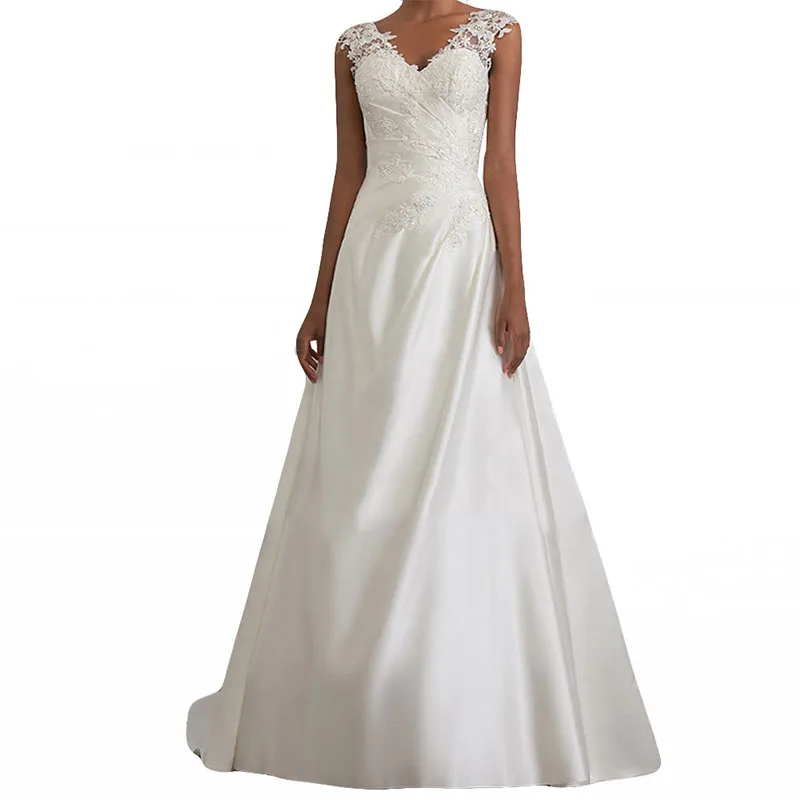 Robe de Mariage Occidentale en Mousseline de Soie pour Femme, Dos aux, Dentelle, Col Bas, Blanc, Patients, 5XL, 4XL, 3XL PLUS