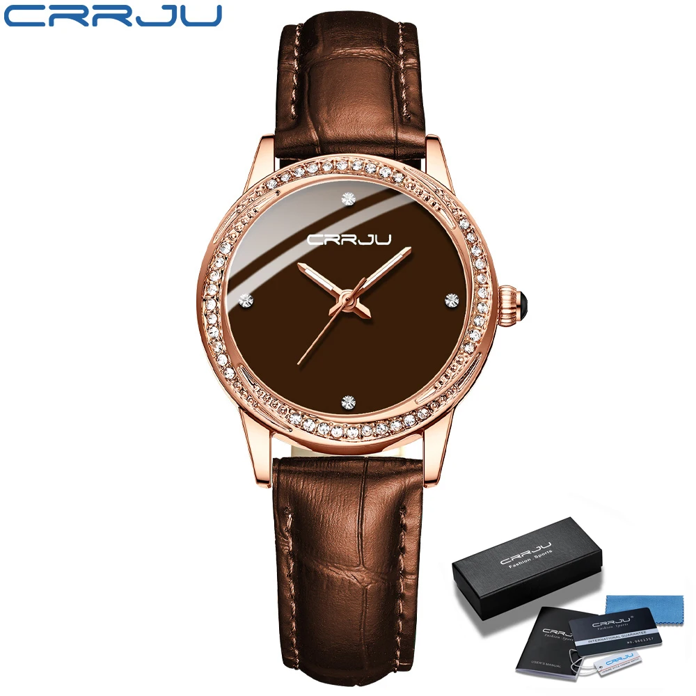 CRRJU New Fashion Ladies Watches Top Brand Luxury Elegant Japan Movement Wristwatch Sport Leather Women Clock Relogio Feminino