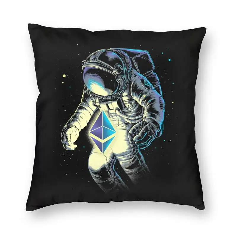 Space Cryptocurrency Ethereum Miner Cushion Covers Sofa Decoration Galaxy Astronaut Square Pillow Case 45x45cm