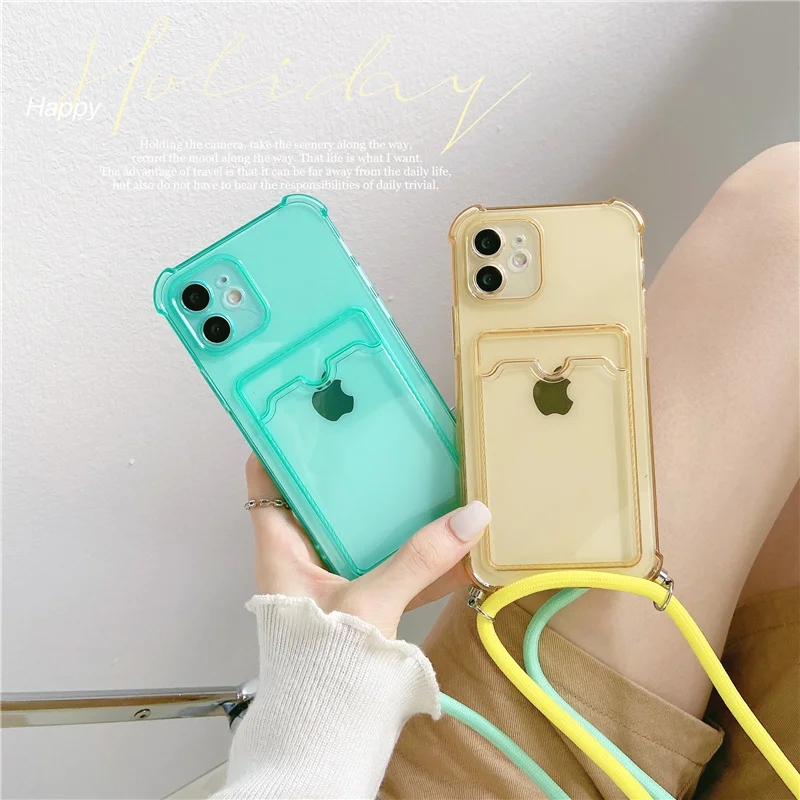 Luxury Crossbody Card Phone Case For iPhone 11 12 Pro MAX 13 14 Pro 13mini SE 2020 XR X XS Max 7 8 Plus Neck Lanyard Cover