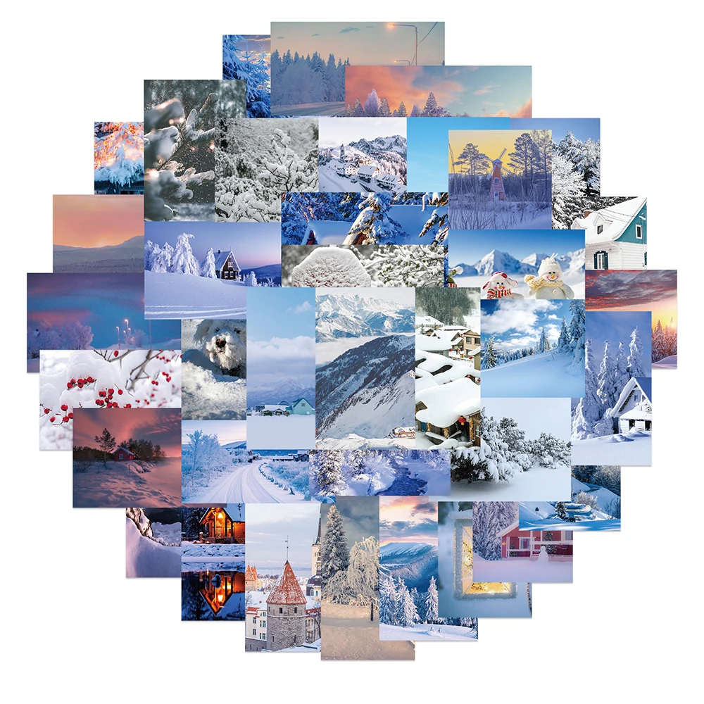 10/30/50pcs Winter Snow Scene Stickers Aesthetic Landscape Decals Laptop Luggage Phone Scrapbook Waterproof Sticker Decorative