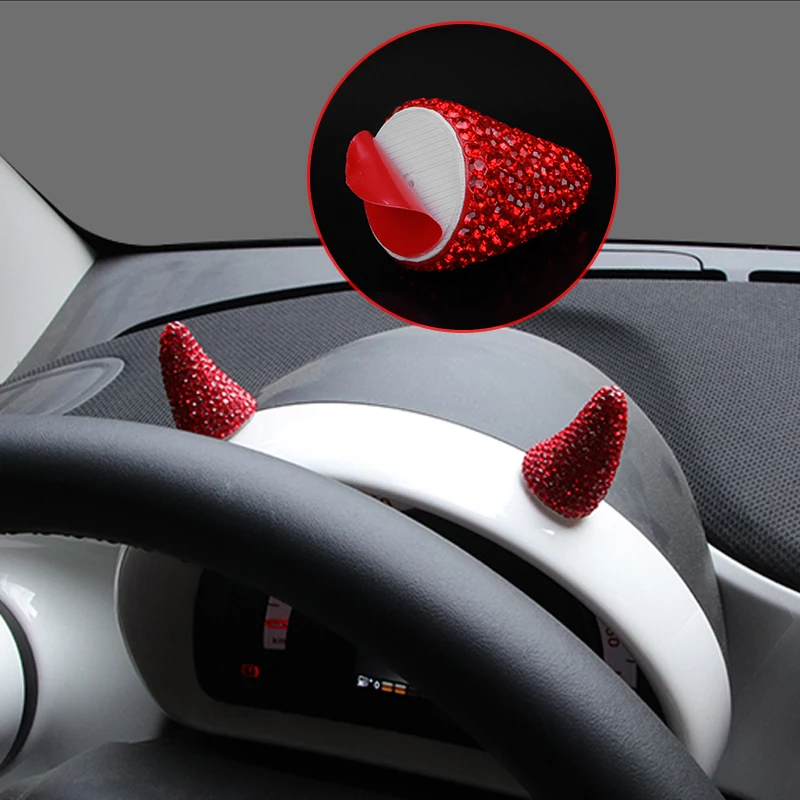 2Pcs Car Diamond Devil Horn Decoration Sticker For Smart 450 451 453 Fortwo Forfour Car Accessories Interior Styling  Ornament