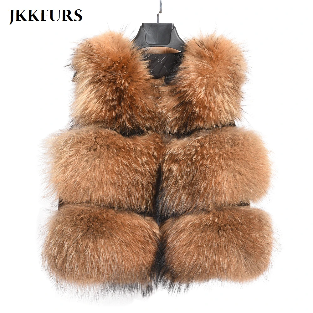 2021 Real Raccoon Fur Vest Fashion Style Women Winter Thick Warm Gilet Waistcoat New 3 Rows S1150C