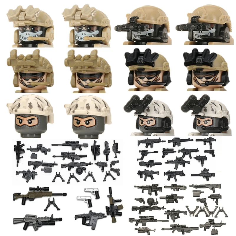 WW2 Military Building Blocks Special Force Solider Figures Mini Bricks Toys Gifts Helmet Weapon Gun Vest Night Version Device