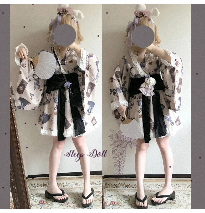 Styl Preppy uczeń Hanfu retro słodki lolita zestaw sukienka + pas wiktoriański druk kawaii dziewczyna loli cos gothic lolita kimono