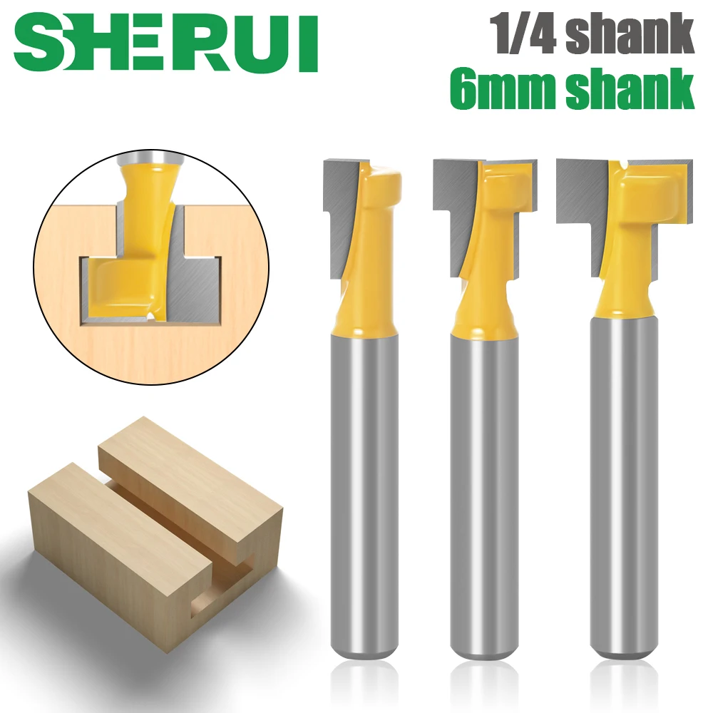 3ชิ้น1/4 "6มิลลิเมตรก้าน T-Slot คัตเตอร์ดอกเราเตอร์ชุดดอกสว่านหัวแบนหกเหลี่ยมสำหรับงานไม้