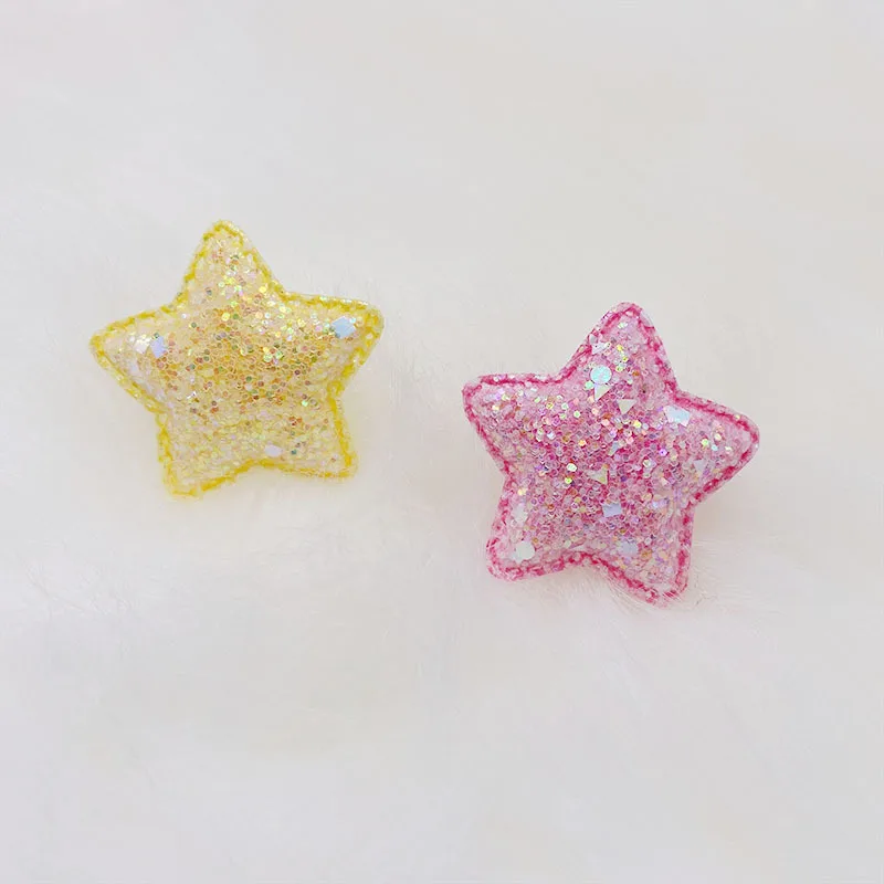 40Pcs/LOT 4.8CM Mix Five Colors Glitter Shiny Star Padded Appliques For DIY Handmade Children Hair Clip Accessories Patches