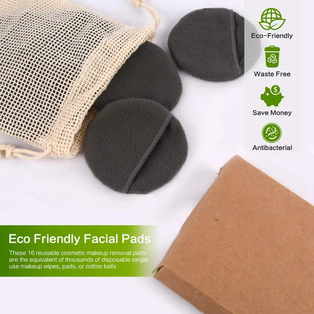 Makeup Remover Pads Reusable 4-Layer 8cm 14 Pack Washable Natural Organic Bamboo Cotton Round Pad Face Cleansing Pads Wipe