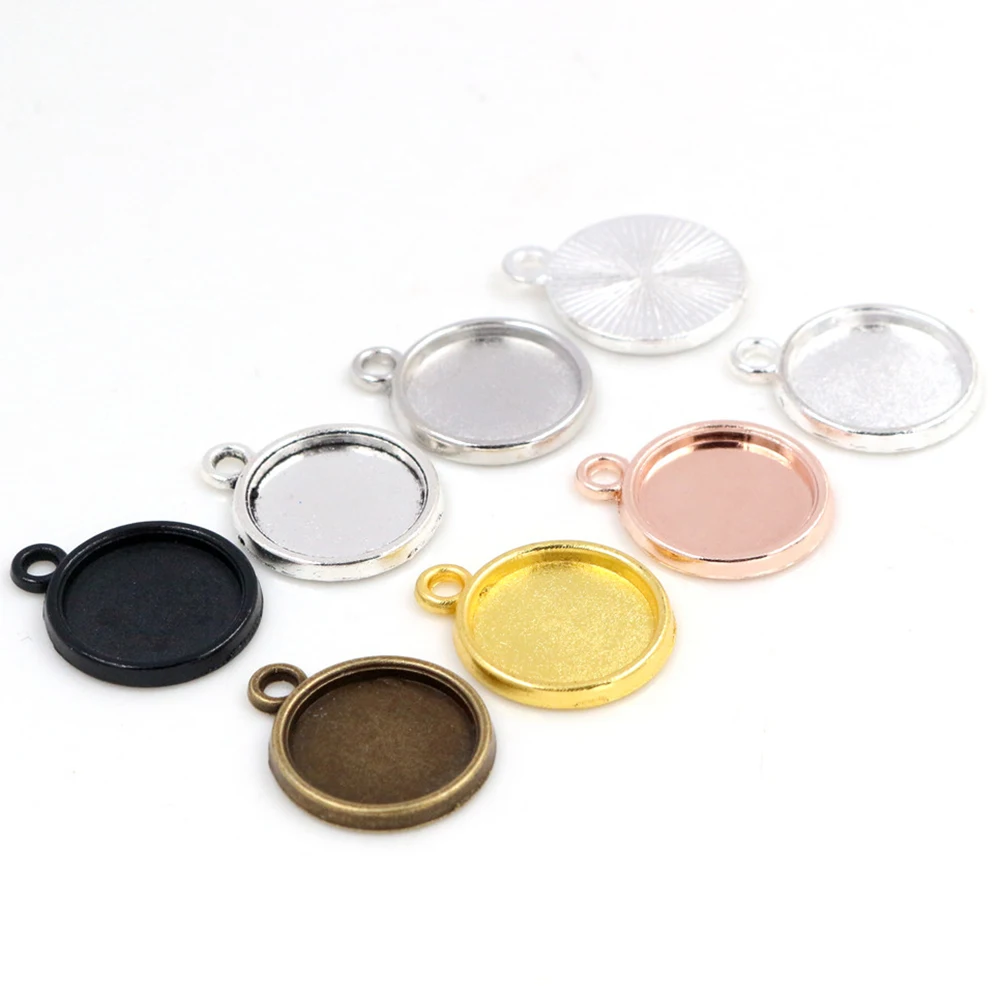 20pcs 12mm Inner Size Rhodium Gold Black Silver Bronze Color Simple Style Cabochon Base Cameo Setting Charms Pendant