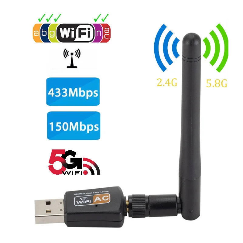 600Mbps Network Card 802.11AC Dual Band 2.4G 5G Wireless USB Wifi For KOQIT K1Mini V5H T10 RT8811CU Satellite Receiver DVB T2 S2