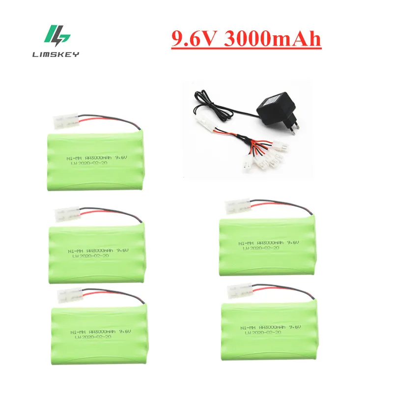 Ni-MH-batería recargable de 9,6 v y 3000mah, Cargador USB para juguetes Rc, coche, tanque, tren, Robot, barco, pistola, AA, 9,6 v