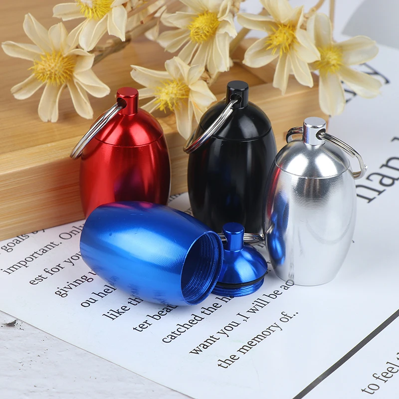 1pc Portable Keychain Aluminum Pill Case Waterproof Seal Medicine Organizer Box Outdoor Pocket Capsule Holder Container