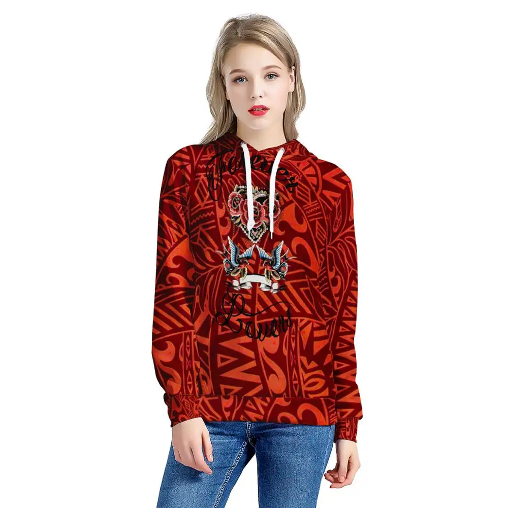 Fashion Women Hoodie Polynesian Guam Traditional Tribal Design Pattern Long Winter Hoodies For Teenager Girls Leisure Sweatshirt