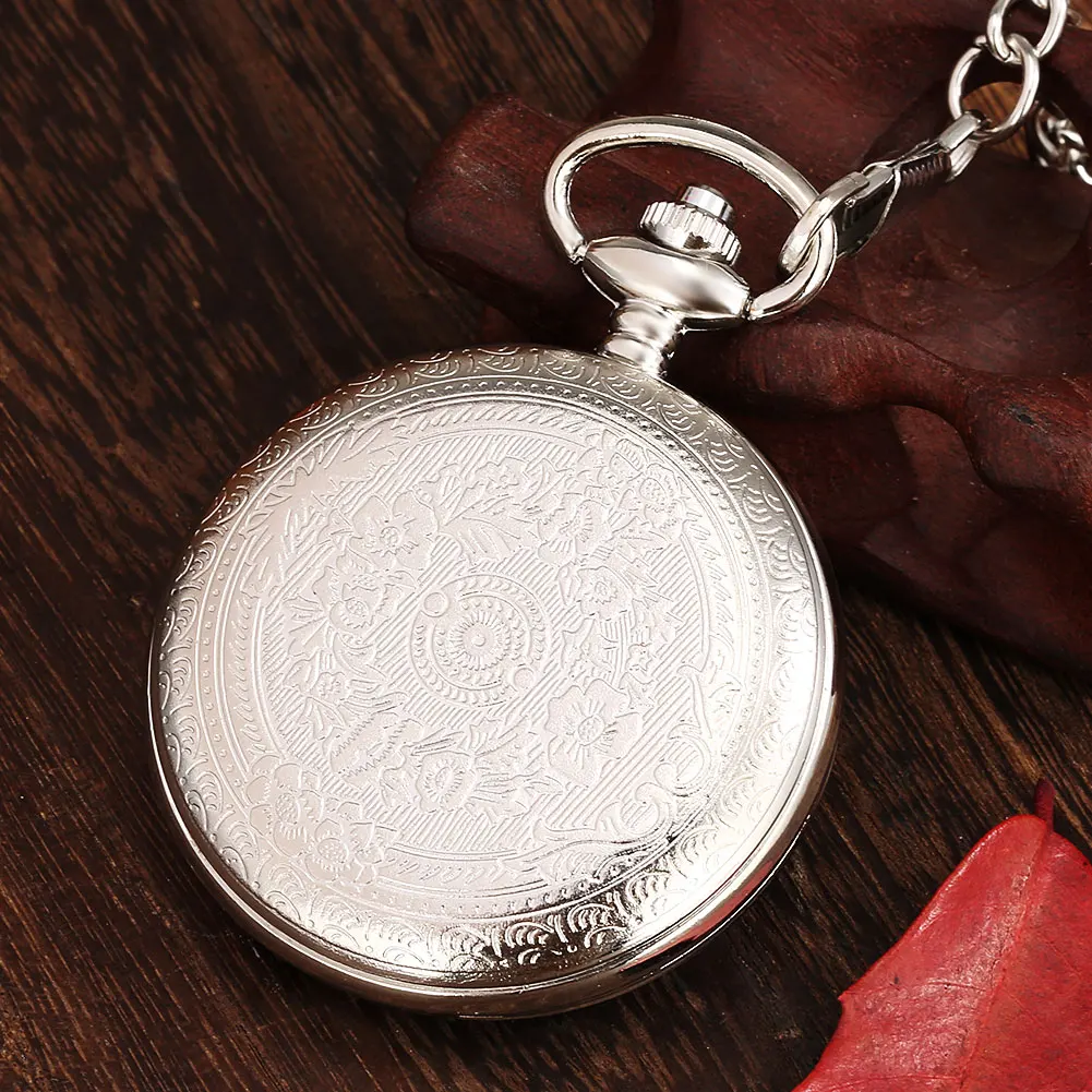 Roman Numerals Display Dial Exquisite Black/Silver/Bronze/Gold Quartz Pocket Watches Men Retro Pendant Clock with Pocket Chain