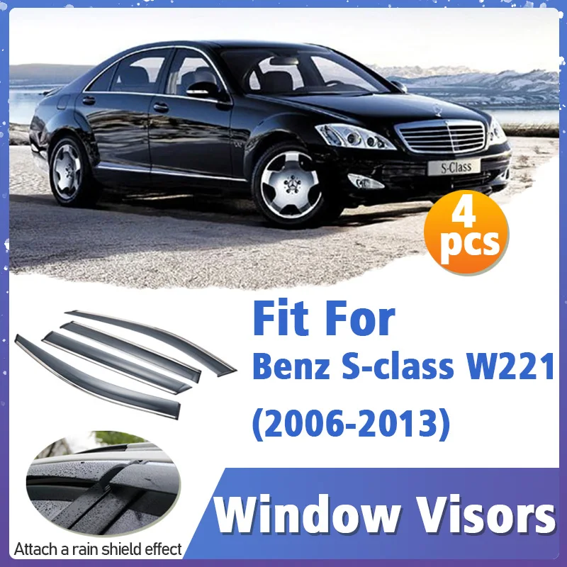 

Window Visors Guard for Benz S class W221 W222 2006-2022 Cover Trim Awnings Shelters Protection Guard Deflector Rain Rhield 4pcs