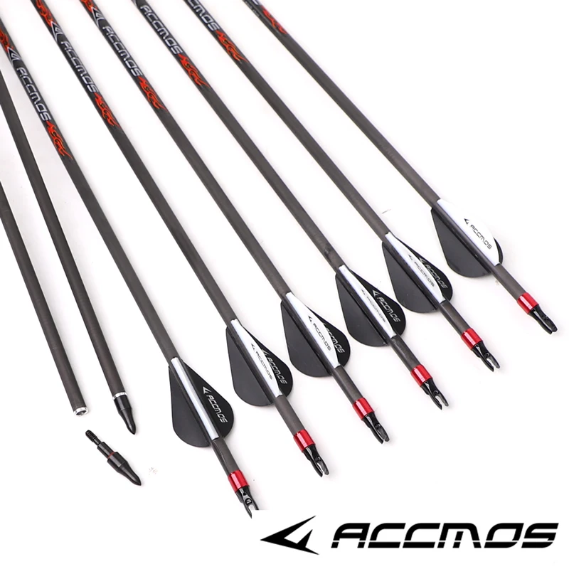 6/12pcs ID 6.2mm Pure Carbon Arrow Spine 250 300 350 400 500 600 700 800 Carbon Arrow For Recurve Compound Bow Hunting Shooting