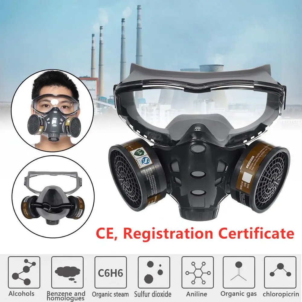 Gas Mask With Filters Full Face Protective Mask For Spray Painting Chemical Pesticide Industrial Respirator Anti-Fog Glass