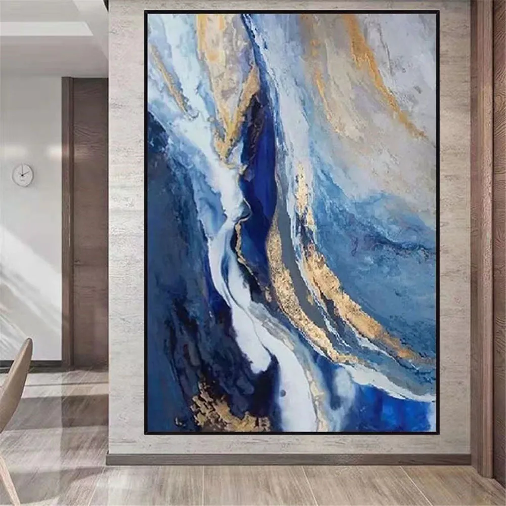 

100% Hand-Painted Abstract Oil Painting On Canvas Drawing Living Room Gold Modern Wall Art Home Decor Poster Frameless Picture