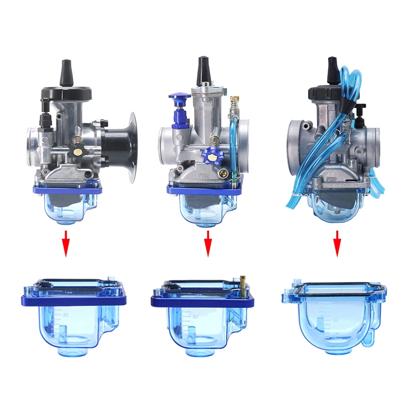 Sclmotos- PWK Motorcycle Carburetor Transparent Blue/Gary Float Bowl Bottom Lower Cover For Keihin PWK KOSO OKO KSR EVO 21-28mm