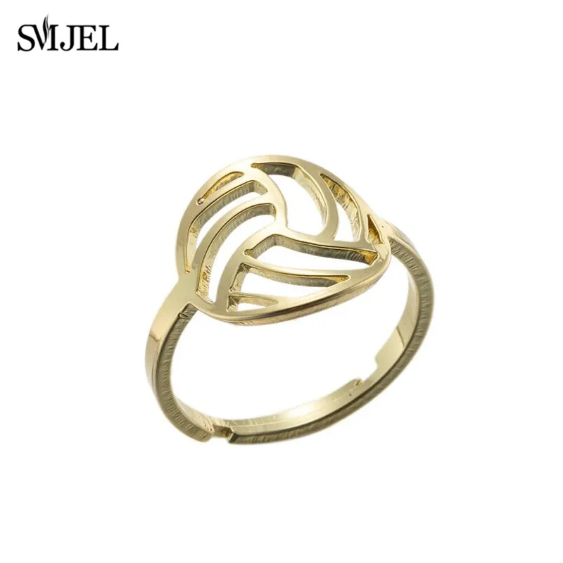 Smjel Stainless Steel Volleyball Shape Rings Adjustable Hollow Ball Round Ring for Women Men Jewelry Sports Club Gifts Friend