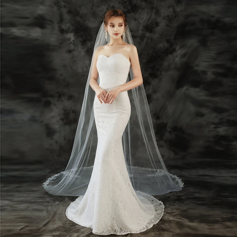 Voile de mariée blanc ivoire avec peigne et appliques en dentelle, accessoires de mariage, nouvelle collection 2023