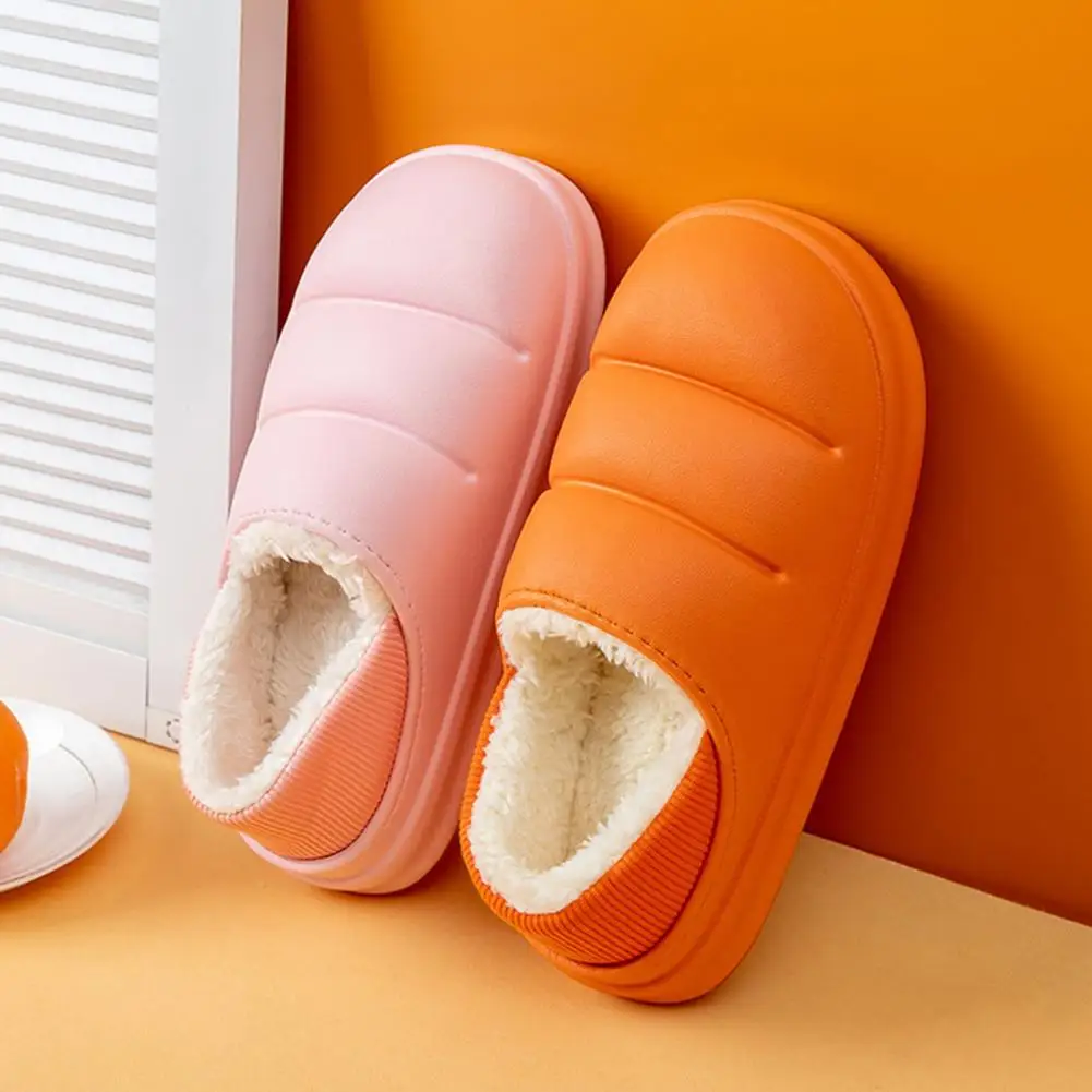 Home Cotton Slippers Thick Sole Indoor Slippers Wear-resistant Slip-on  Fabulous Plush Lined Winter Cotton Slippers