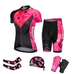 Mountain Bicycle pak voor vrouwen, Bike Team Outfit, MTB Cycling Jersey kleding, 5D Gel Pad Set, Zomer, Gratis verzending