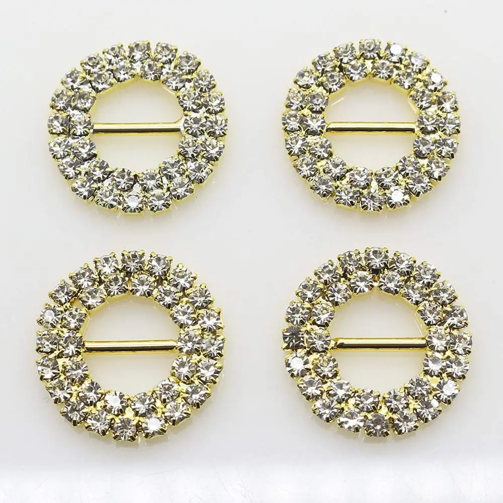 Lkeran 20MM(1cm inner rod) Double Row Round Rhinestone Buckles Wedding Invitation card Decoration DIY Hair Accessories