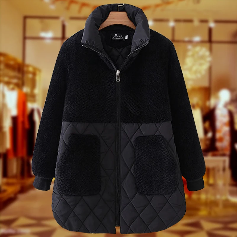 2025 Winter Coat Women Faux Mink Fur Splice Thick Padded Jacket Femmes Down Cotton Parka Wadded Fashion Oversize Black Female