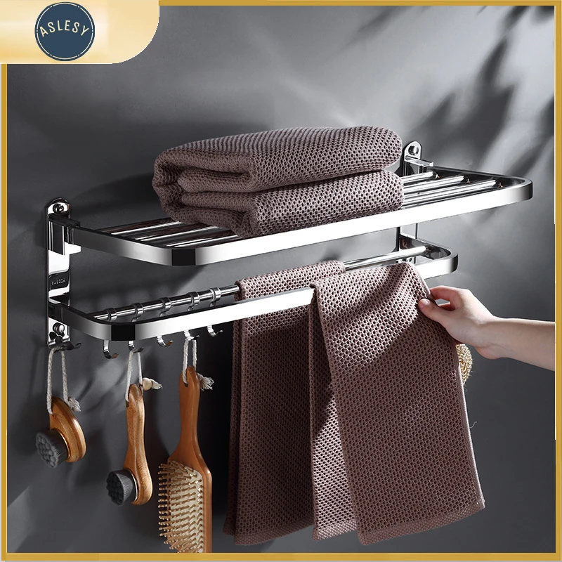 Stainless Steel Bath Towel Shelf Multifunction Wall Bathroom Towel Holder Multi-function Storage Rack For Home Hotel