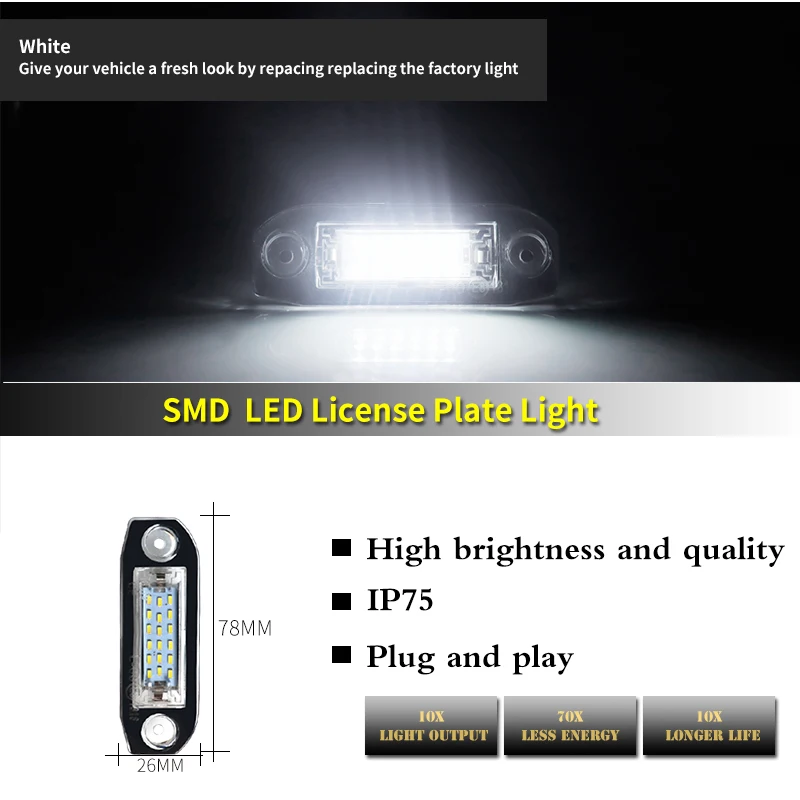 iJDM For Volvo S60 V60 V50 XC60 XC70 XC90 etc Super Bright Canbus Error Free Xenon White LED Car License Plate Number Lights 12V