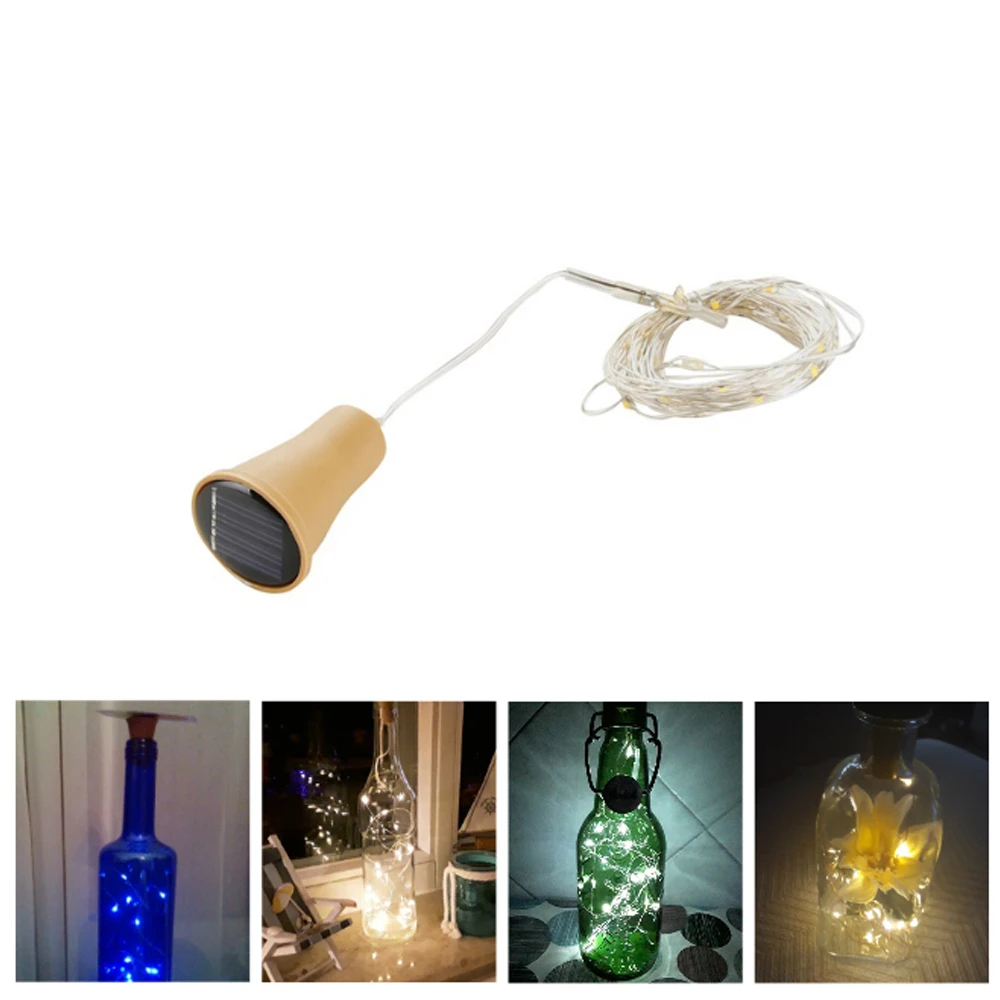 

10pcs 20leds 2M LED Solar Lights Powered Wine Bottle Cork Shape LED Fairy Copper Garland Festoon Wire String Lights Xmas Shining