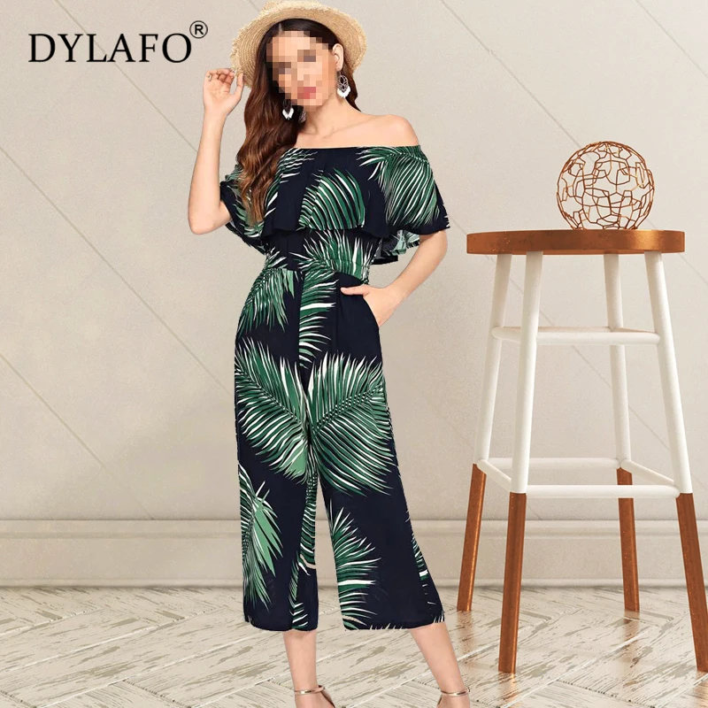 Flounce Cold Shoulder Army Green Jumpsuit 2020 Summer Casual Off The Shoulder Romper Sexy Playsuit Women Elegant Party Jumpsuit