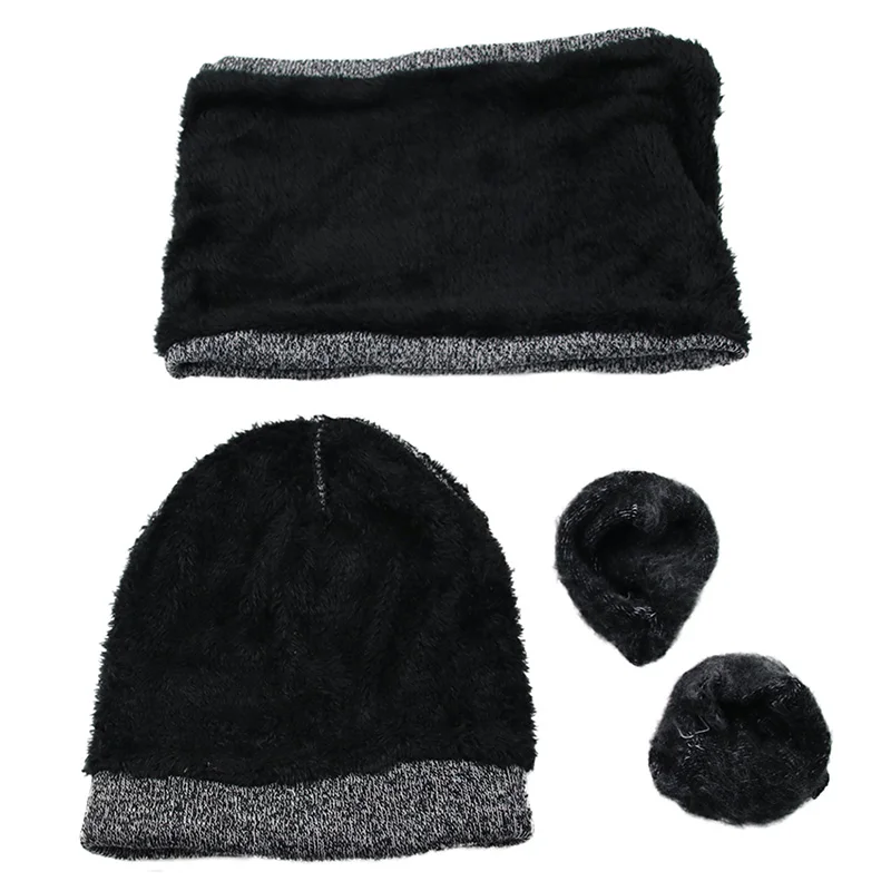 Women Winter Hats Scarves Gloves Kit Fashion Knitted Plus Velvet Hat Scarf Set For Male Female 3 Pieces/Set Beanies Scarf Glove