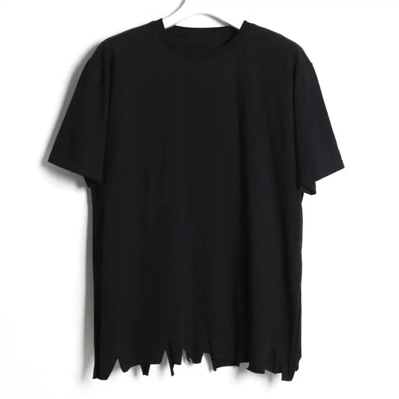 Men's Short Sleeve T-Shirt Summer New Yamamoto Style Irregular Cutting Leisure Loose Large Size Round Collar Half Sleeve